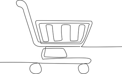 Minimal one line shopping cart outline illustration for ecommerce, online shopping, retail, supermarket, grocery delivery and consumer commerce concepts. © Md Hasan