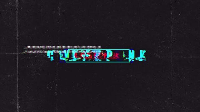 Neon cyberpunk glitch text title animation with RGB distortion on dark folded paper texture. Retro futuristic motion graphic overlay for video editing, gaming, music videos and social ads