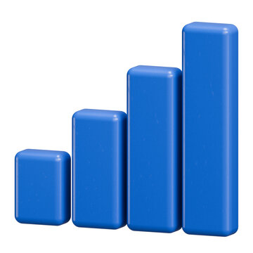 3D Blue Bar Chart Icon Showing Growth and Success