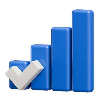 3D Blue Bar Chart with White Checkmark Icon