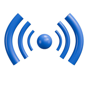 3D Blue Wireless Wi-Fi Signal Icon Isolated on White