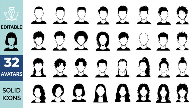Front View People Avatar Hairstyles User Profile Vector Icons