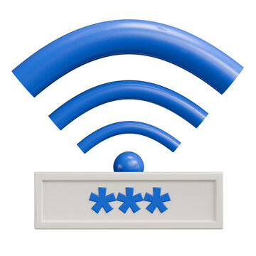 3D Wi-Fi Password Icon and Secure Wireless Connection Symbol
