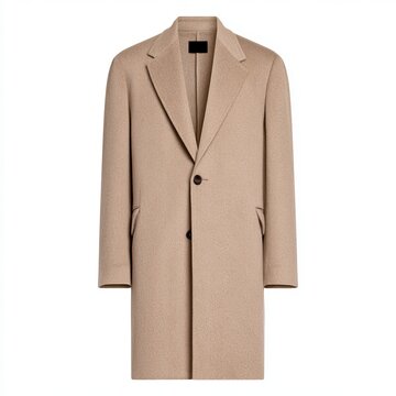 Beige luxury cashmere wool coat appears on a white background using ghost mannequin editing.