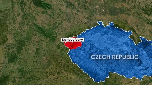 Animated map highlighting the Karlovy Vary region in the Czech Republic