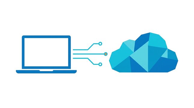 Laptop computer connecting to cloud computing service with data management cloud storage network connection data processing digital transformation web hosting data center computer computing