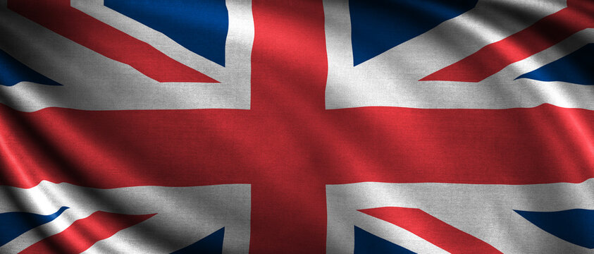 Flag of the United Kingdom waving in the air with bright colors and distinct design