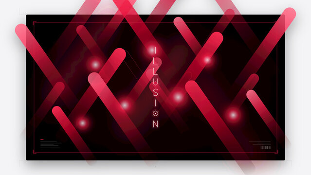 An abstract illusion created with vibrant red diagonal lines and glowing orbs against a dark backdrop, suggesting mystery and depth.