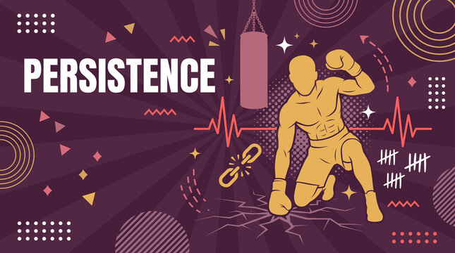 Persistence concept with boxer punching bag and broken chain illustration
