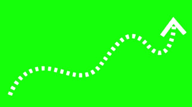 Animated White Dashed Curved Arrow Moving Left to Right on Green Screen, Direction Path Navigation Pointer, Chroma Key Motion Graphic Overlay in 4K