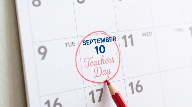 Close up of a wall calendar with the date september 10th circled in red marking an important appointment or event