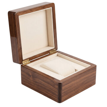 Empty Open Wooden Box and watch box Isolated on White Background for Jewelry, Gifts, Storage, Packaging, Treasure, and Business Concepts
