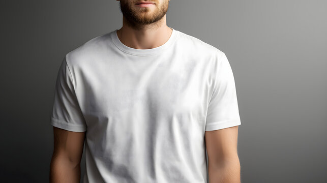 t-shirt mockup on model, natural wrinkles, soft studio lighting, fabric texture visible