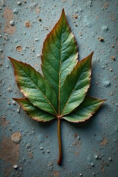 Delicate leaf pressed into weathered concrete, showing vein detail , weathered, leaf, botany