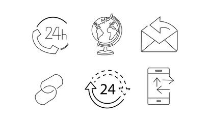 Fototapeta premium Customer Support and Communication Line Icons Set 24 Hours Service Mobile Data and Link Chain Vector Illustration. 