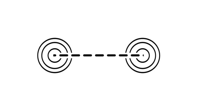 Line icon of two target circles linked together by a dashed line representing alignment shared goals and connected business objectives strategy design