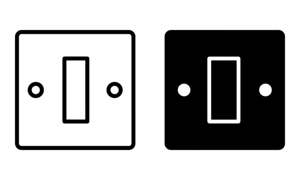 Minimalist light switch icons in outline and solid black styles for user interface design and web applications