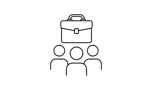 Line icon of a briefcase above a group of people representing a business team corporate staff and collaborative professional workforce unity concept