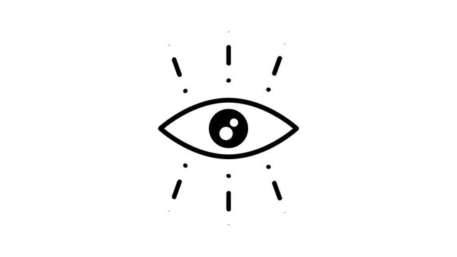 Outline icon of a wide open eye with radiating lines representing insight awareness vision perception and business observation ability skill concept