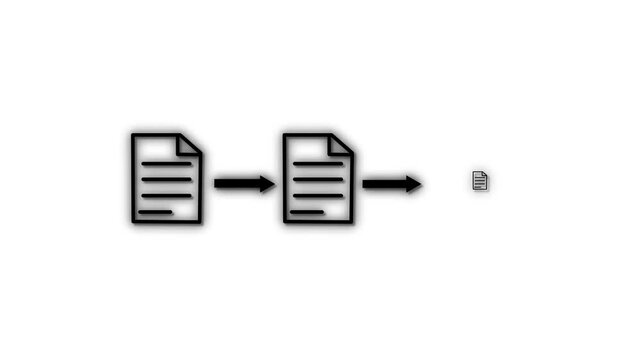 File transfer icon animation on black background. Document file transfer, File transfer from folder to folder, Copying data from folder to folder on computer, 4k video