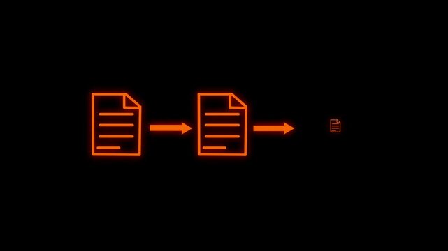 File transfer icon animation on black background. Document file transfer, File transfer from folder to folder, Copying data from folder to folder on computer, 4k video