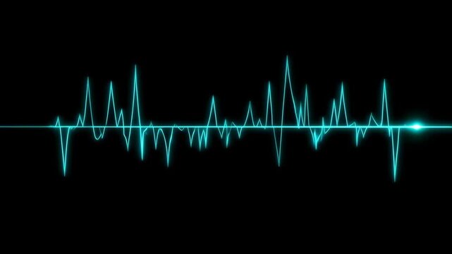 Blue Digital Waveform Lines Moving Across Black Background in Animated Motion Graphics with Moving Lines and Glowing Lines