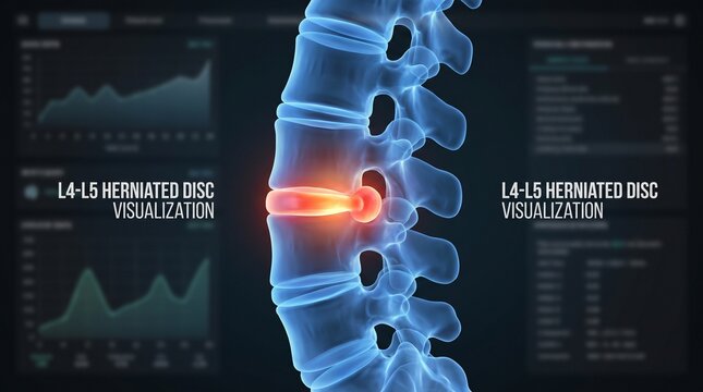 L4 l5 herniated disc visualization with medical charts with spine dark background intervertebral disc medical imaging lumbar spine level spine vertebrae diagnosis treatment