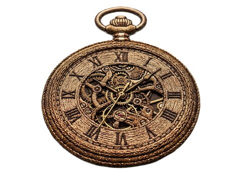 Vintage bronze skeleton pocket watch with Roman numerals and gears