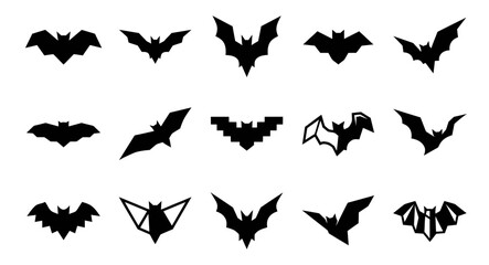 Fototapeta premium Set of black bat silhouettes for halloween design elements