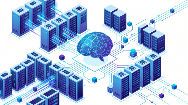 Futuristic Datacenter Isometric Vector AI Neural Network Core