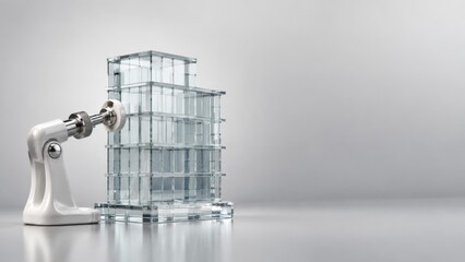 Obraz premium A Creative Representation of Business Innovation and Development Showcasing Analytics with Abstract Glass Structures and a Modern Mechanical Device