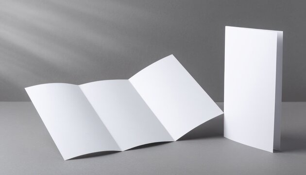 White tri-fold brochure mockup on grey background.