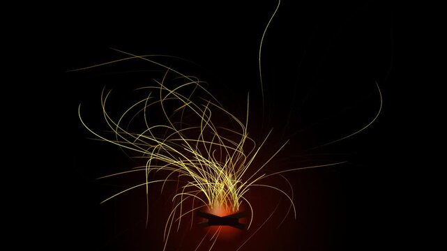 Glowing abstract fire particles rising from burning campfire logs in this cinematic magical motion animation loop for creative background projects