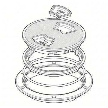 Exploded Line Art Diagram of Water Tight Marine Circular Deck Plate