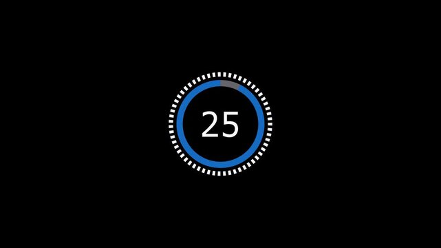 Countdown timer clock 30 seconds with circular blue progress bar on black background