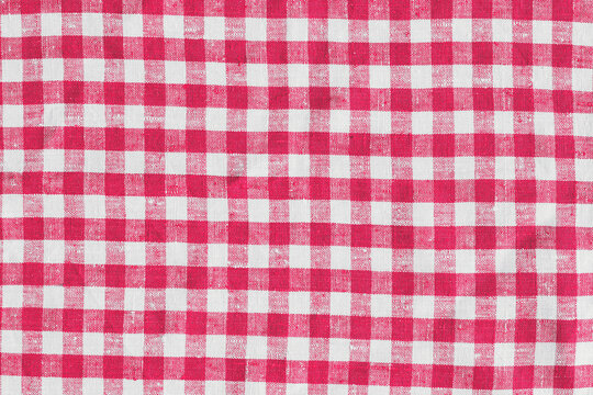 Old Retro Natural Classic Design Linen Plaid Fabric Tablecloth. Abstract Background, Red And White Colors. Old Retro Natural Classic Design Linen Plaid Fabric Tablecloth. Abstract Background, Red And