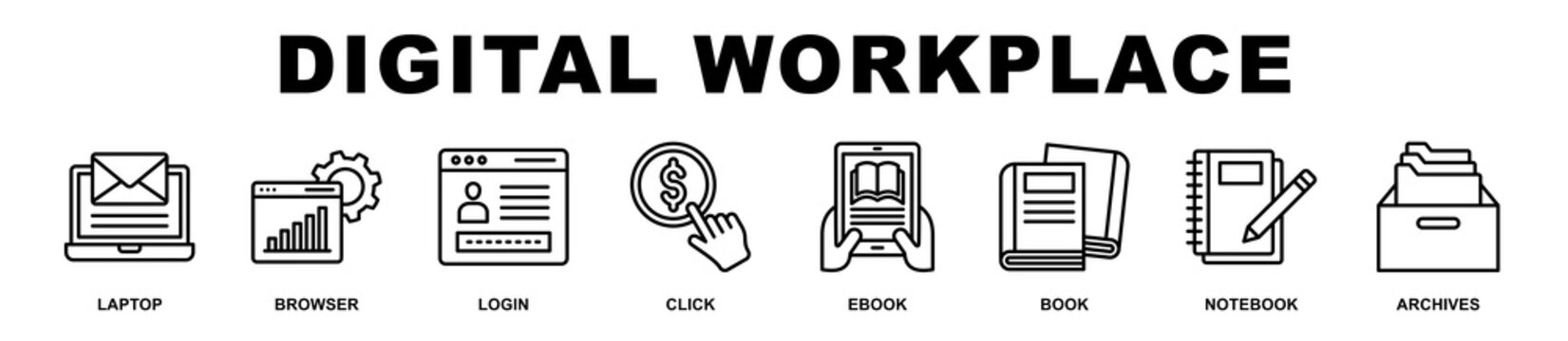 Digital Workplace banner web icons set vector illustration.