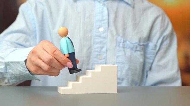Growth of an office worker on the career ladder. Starting a new career from the bottom. Fulfilling all requirements for promotion. Ambition, career development. HR, motivation, education
