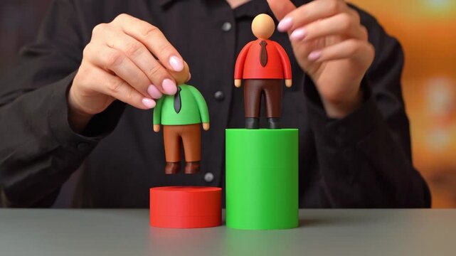 The lagging worker breaks into the lead. The difference between businesspeople and professional performance. Workplace efficiency evaluation and competition. Measuring results and productivity