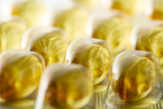 Yellow Softgel Omega 3 Capsules in Blister Pack