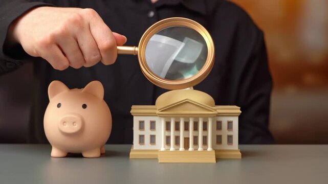 A woman examines the government budget. Project funding. Social spending. Tax collection and budget replenishment. State budget.