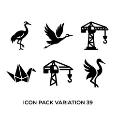 Obraz premium Icon set including cranes construction machinery and origami paper bird art
