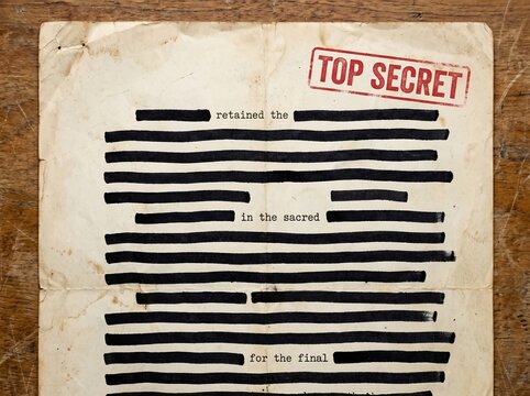 Heavily Redacted Top Secret Vintage Document with Blacked Out Text