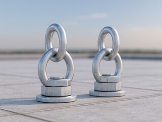 Naklejka premium Isolated Pair of Metal Rooftop Safety Rings on White Surface with Clear Background,3d rendering
