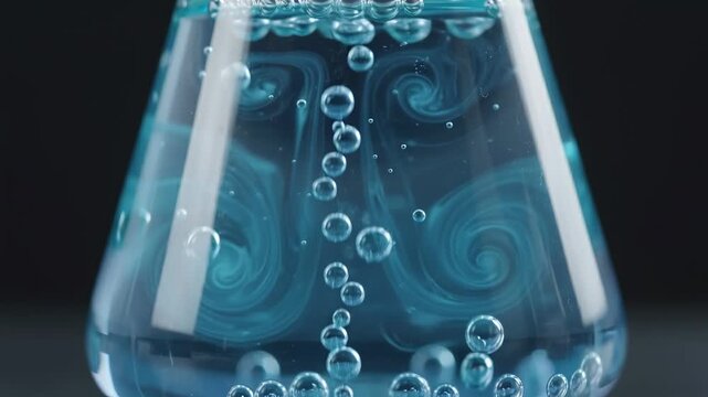 Rising bubbles and swirling liquid in an erlenmeyer flask