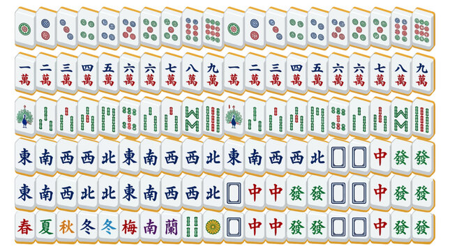Mahjong Tiles Set Isolated on Transparent Background