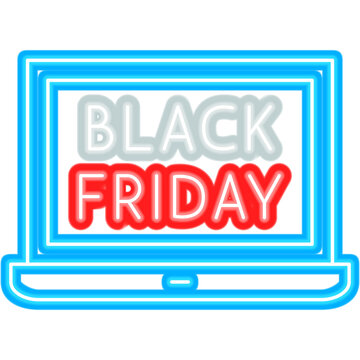 Online Black Friday Sale Neon Sign. Vector Illustration of Glowing Discount Signboard Object.