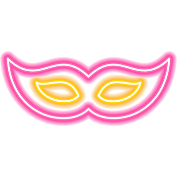 Festive Mask Neon Sign. Illustration of Party Masquerade Icon.