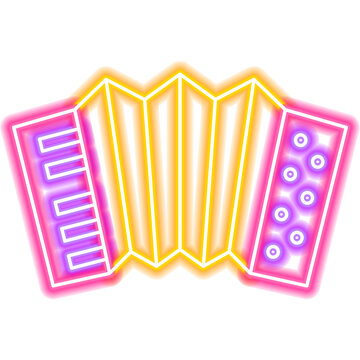 Accordion Neon Sign. Illustration of Music Instrument Promotion.