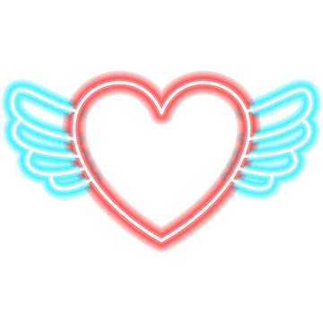 Heart Angel Wings Neon Sign. Illustration of Love Promotion. Happy Valentines Day